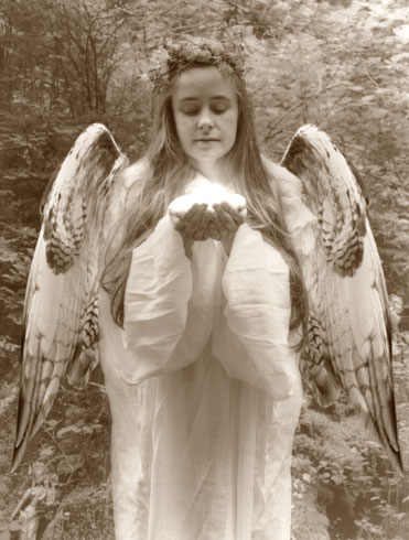 goddess sepia toned phtograph wings angel winter solstice