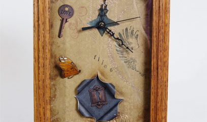 Time Flies mixed media clock