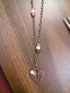 pretty steampunk necklace copper with pearls