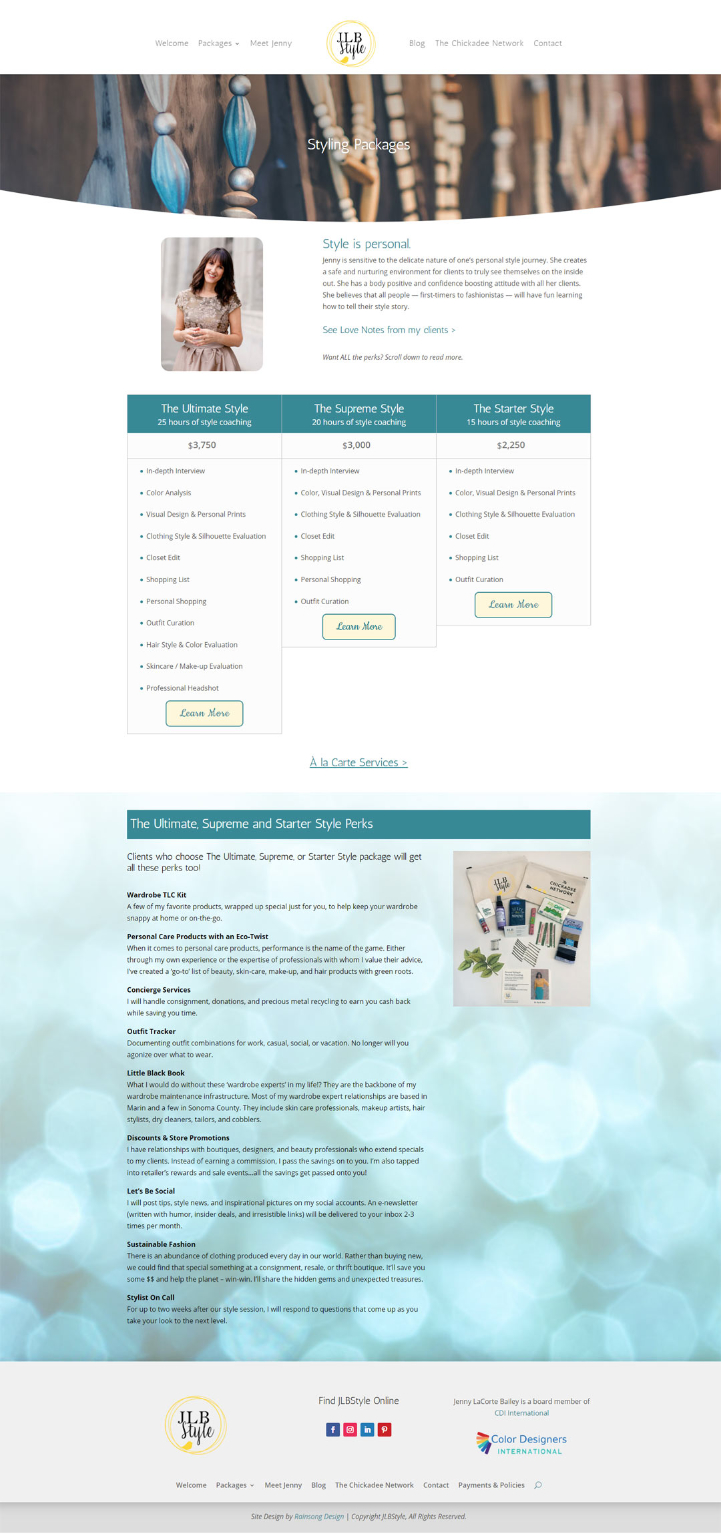 rainsong design jenny bailey website design